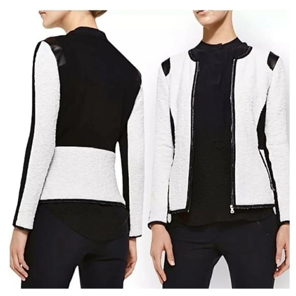 Rebecca Taylor Textured Black/White Fitted Jacket size 4 - Picture 4 of 8